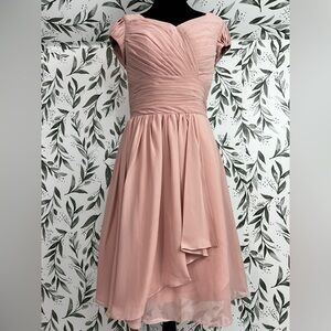 Elegant Pink Mauve Ruched A-line Chiffon Dress Cap Sleeves Sz S 4 Bridesmaid #8